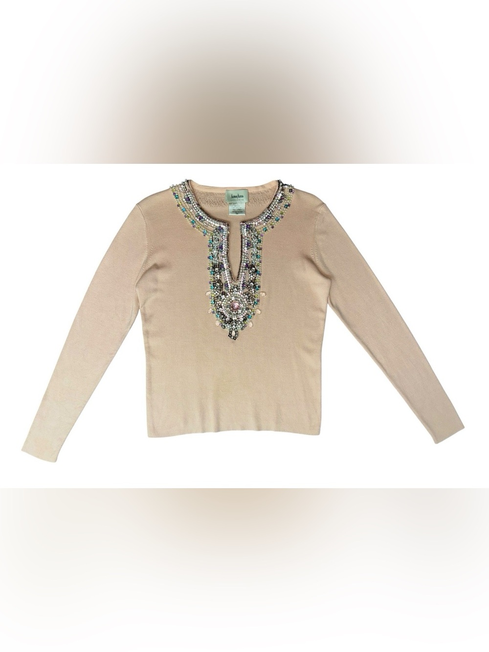 Neiman Marcus Sz S Exclusive Women's Silk Blend Embellished V Neck Sweater VTG